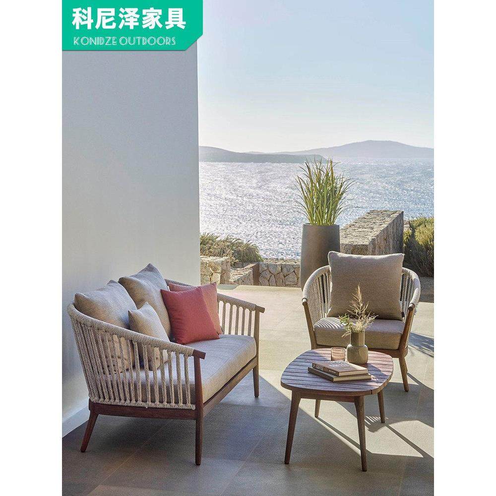 户外休闲沙发别墅庭院实木藤家具民宿户外花园露台防水柚木组合,住宅家具,户外沙发,淘宝优惠券,粉丝福利购,淘宝优惠卷