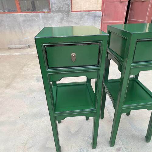 新中国风实木花架古董旧花桌现代中国风展示架与抽屉原木古董架