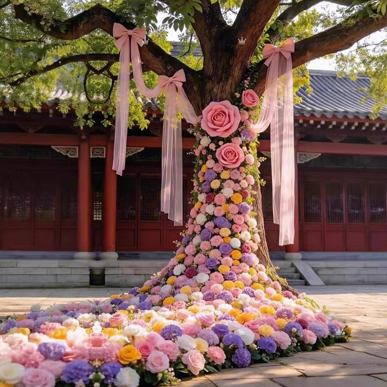 玫瑰花瀑布花墙场景背景墙装饰彷真花商场引流婚庆节日拍照道具