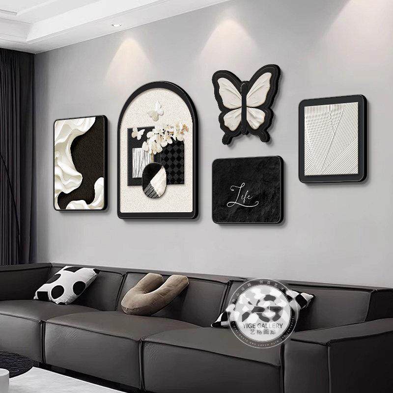 现代简约抽象客厅装饰画 画高级感大气沙发背景墙挂画 画法式组合