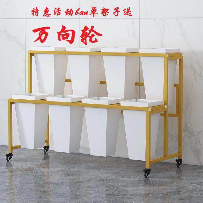 新疆包邮花店鲜花展示架多层阶梯花架可移动铁艺带轮多功能花桶架