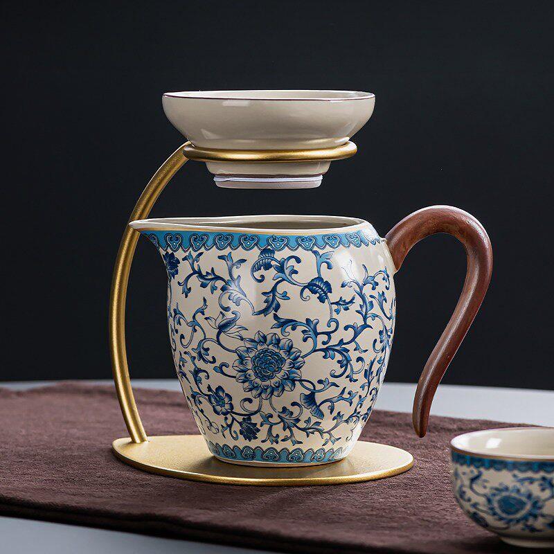 青莲汝窑公道杯茶漏一体分茶器陶瓷泡茶茶水过滤茶滤网茶海套装