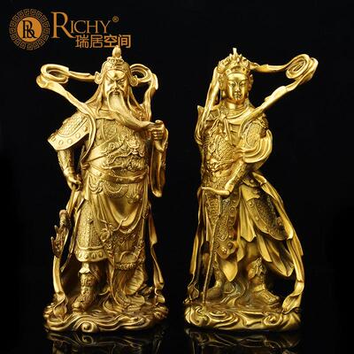 铜韦陀菩萨伽蓝菩萨九龙关公武财神左护发铜像居家客厅佛堂摆件