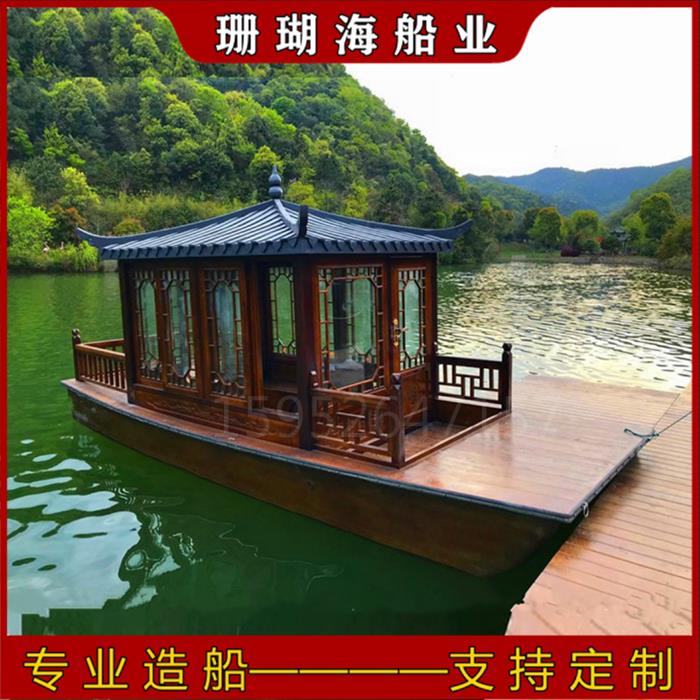 木船画舫观光旅游大型小电动彷古实质房览水上公园手划乌篷餐饮船