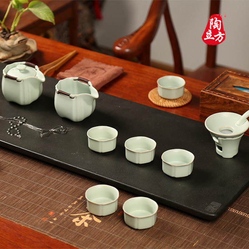 汝窑功夫茶具套装中式手抓泡茶壶天青汝瓷开片陶瓷家用套装