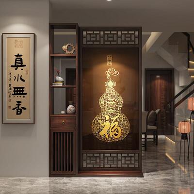 入户正对门屏风隔断实木客厅装饰楼梯口化妆室置物架新中式玄关柜
