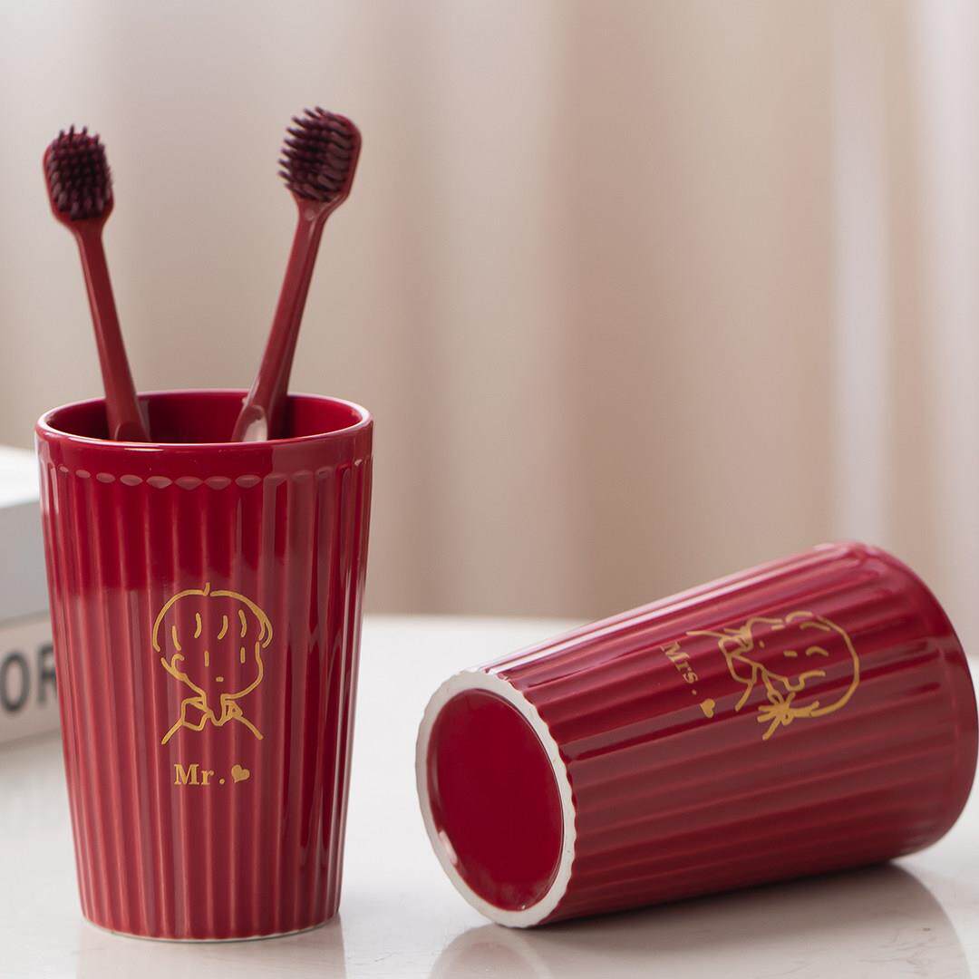 结婚漱口杯一对家用简约陶瓷刷牙杯可爱情侣杯牙缸牙刷婚庆洗漱杯
