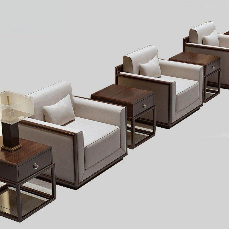 新中式实木单人会议沙发贵宾接待室办公会客区现代简约商务洽谈椅