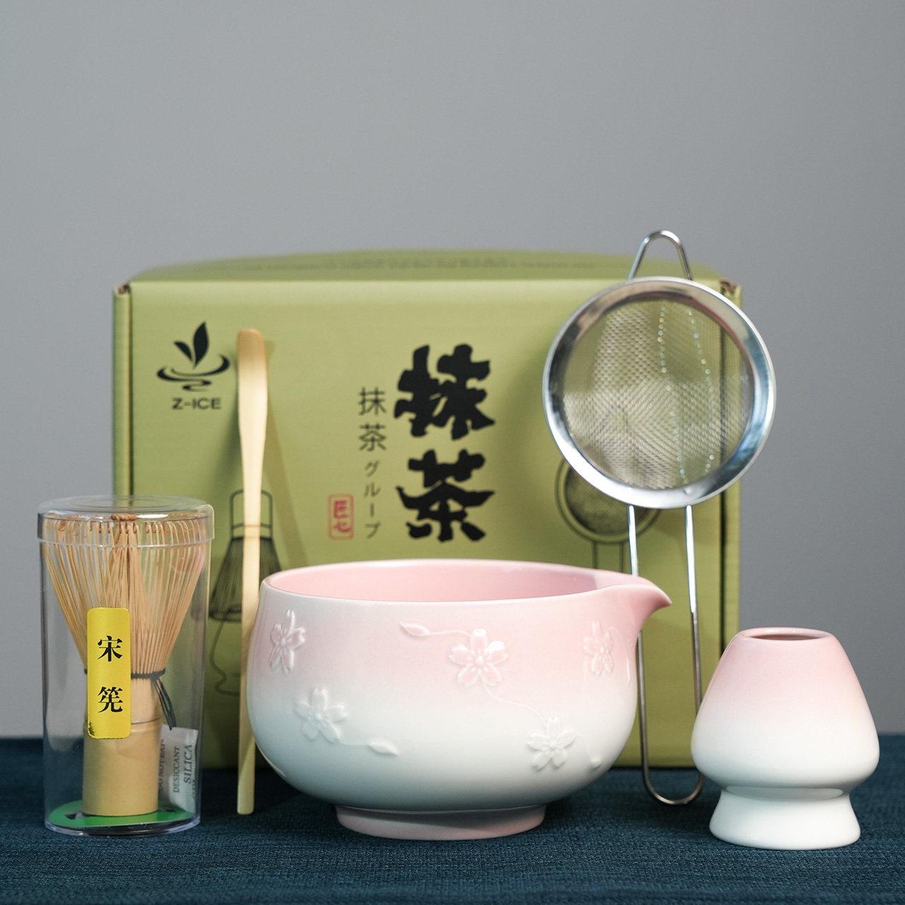 桃花印抹茶套装带嘴茶碗高颜值点茶工具刷日系抹茶碗带套组百本立