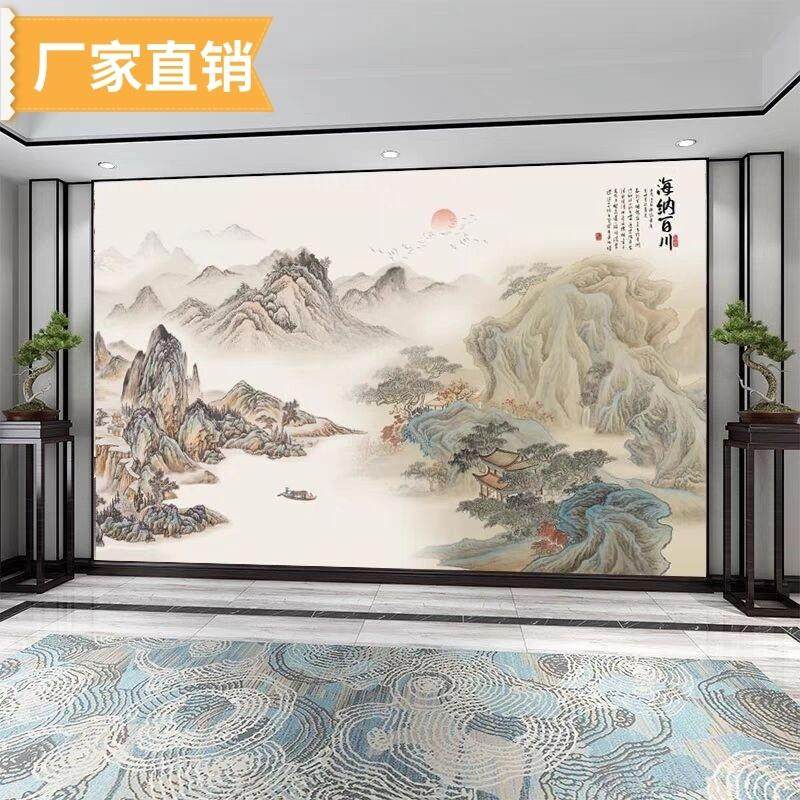 墙贴壁画自粘墙纸山水画客厅电视背景墙贴画办公室新中式装饰壁纸,家居饰品,软装墙贴,淘宝优惠券,粉丝福利购,淘宝优惠卷