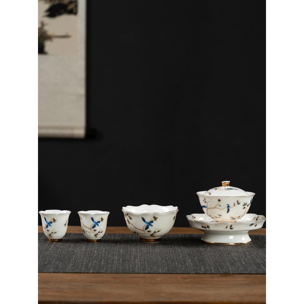 白瓷羊肉脂玉茶具套装家用可及豪华陶瓷功夫茶碗与壶茶具套装