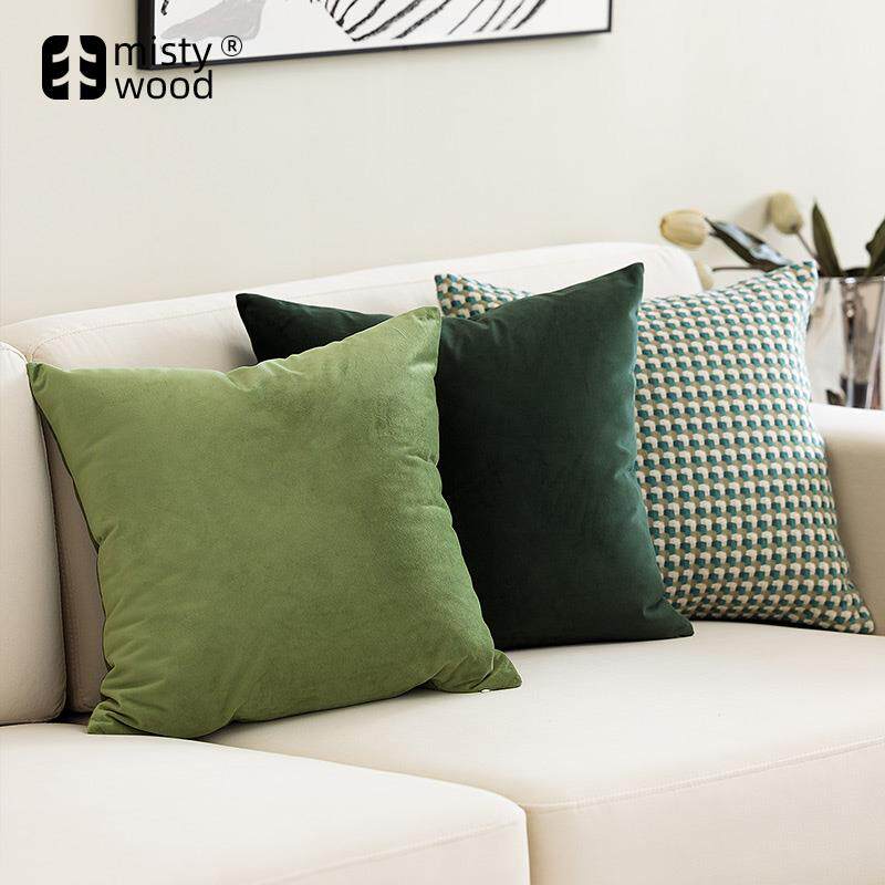 绿色系高级抱枕套北欧轻奢复古沙发客厅现代靠枕床头靠背垫天鹅绒