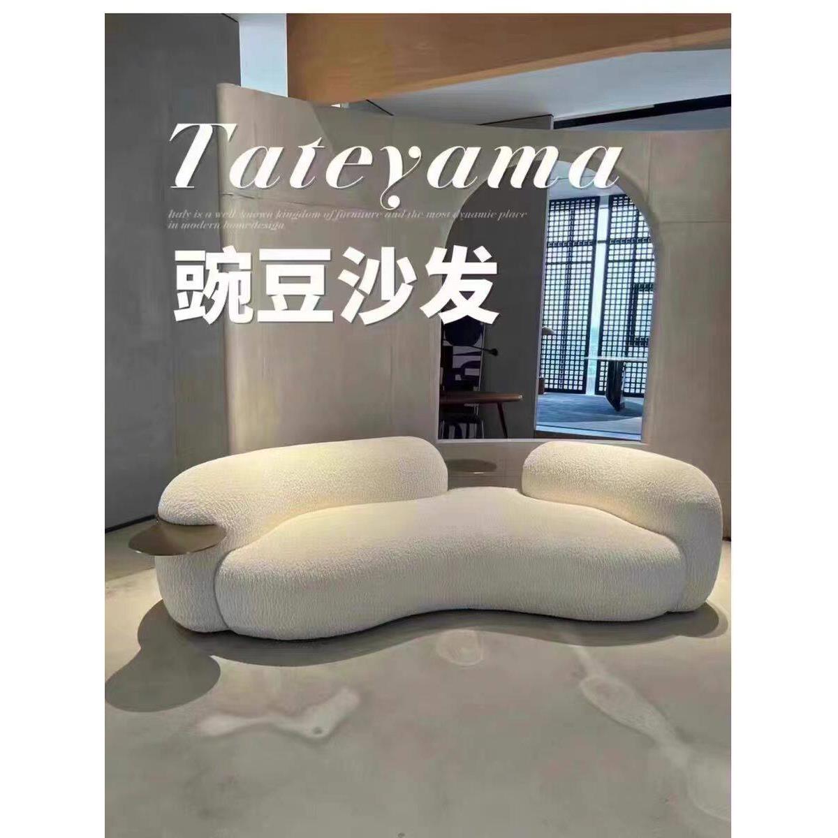 北欧设计师款创意客厅沙发现代极轻奢弧形豌豆沙发优质羊羔绒面料