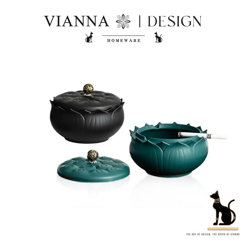 VIANNA丨彩莲·NPOJ创意中式陶瓷烟灰缸办公茶几烟缸带盖防飞灰