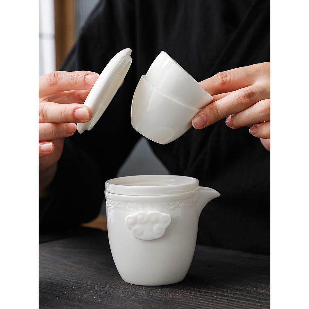 便携式旅行茶具套装白瓷羊脂玉过滤内胆单人一壶二杯功夫包快客杯