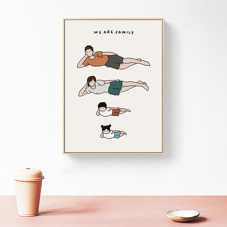 幸福一家人挂画三口四口温馨卧室壁画 可爱卡通ins儿童房装饰画