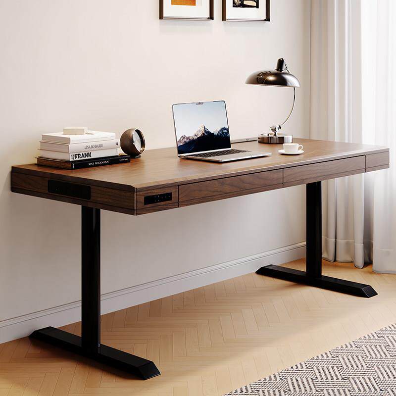 黑胡桃实木电动升降桌茶几餐桌两用白蜡木客厅书桌电脑学生学习桌