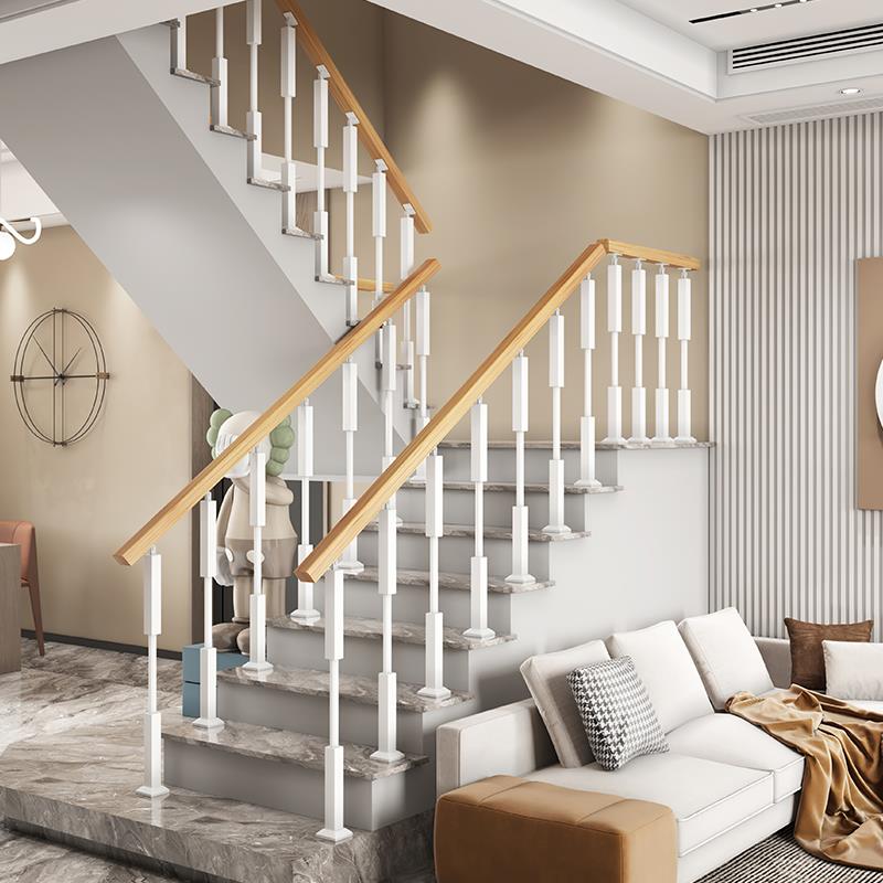 欧式楼梯扶手护栏阳台安全围栏立柱简约家用欧式室内铁艺实木栏杆