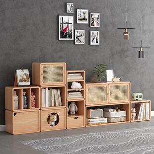 桌面小柜子收纳柜自由组合格子柜桌上书架带柜门书柜矮柜置