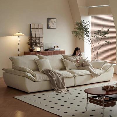 意式轻奢布艺沙发客厅小户型现代简约极简真皮三人位直排帆船沙发