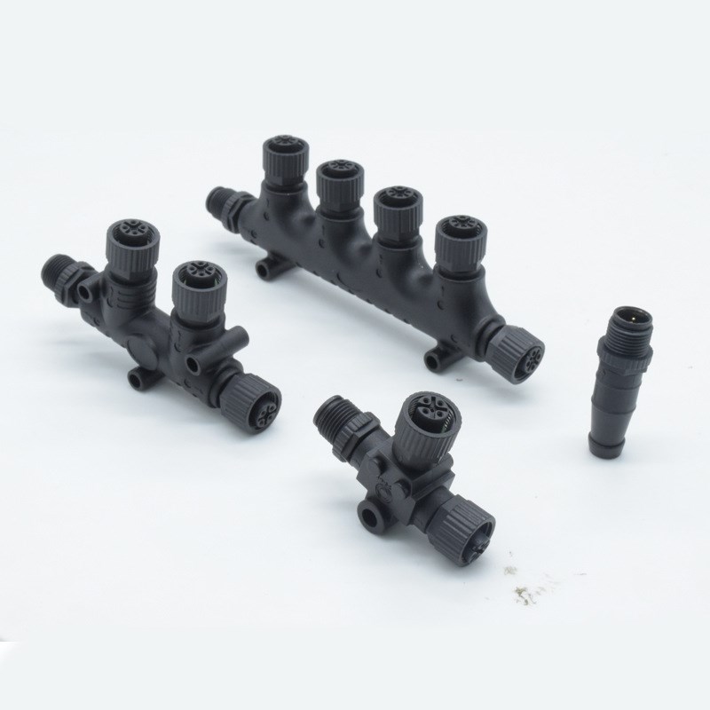 nmea2000网络线缆M12三通5芯T型插H头/防水连接器M12分线器接头