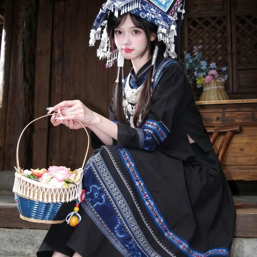 秋新款苗族布依族长袖少女演出服