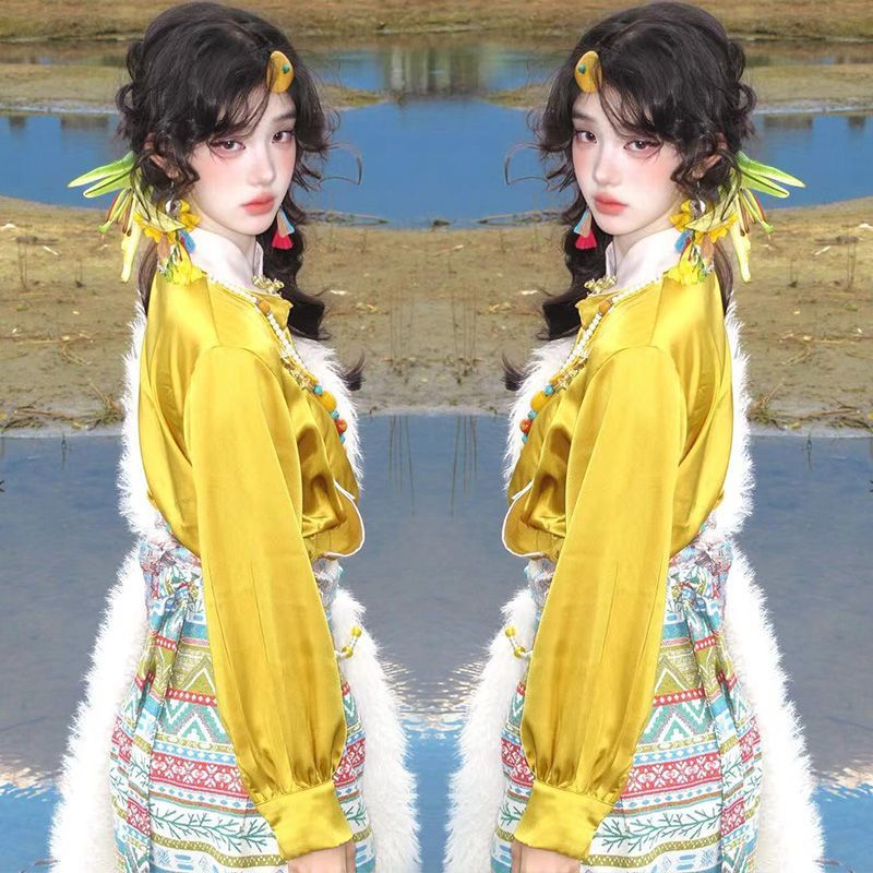 藏族新款草原少女西藏写真藏袍