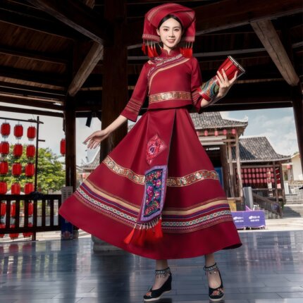 新款传统典雅温婉广西壮族苗族少数民族服饰三月三舞蹈演出服套装