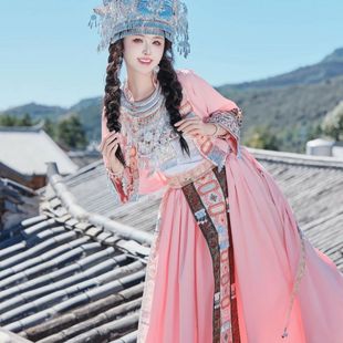 新款粉色苗疆少女少数民族服装舞台演出服苗族影楼写真服服饰