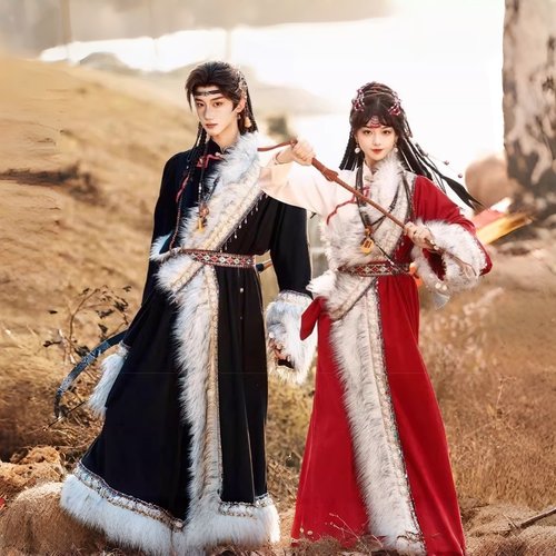 女新款红色藏袍套装西藏成人写真