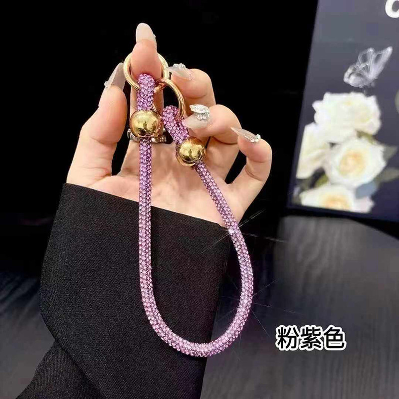 粉紫色水钻手机挂绳甜美可爱挂链包挂件斜挎带女士轻奢闪钻配饰品