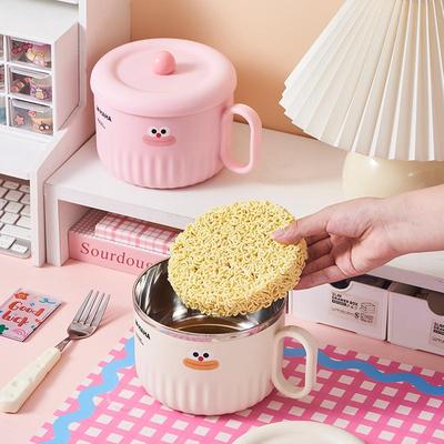 不锈钢泡面碗带盖手柄个人专用上班可爱饭盒宿舍用学生高颜值饭碗