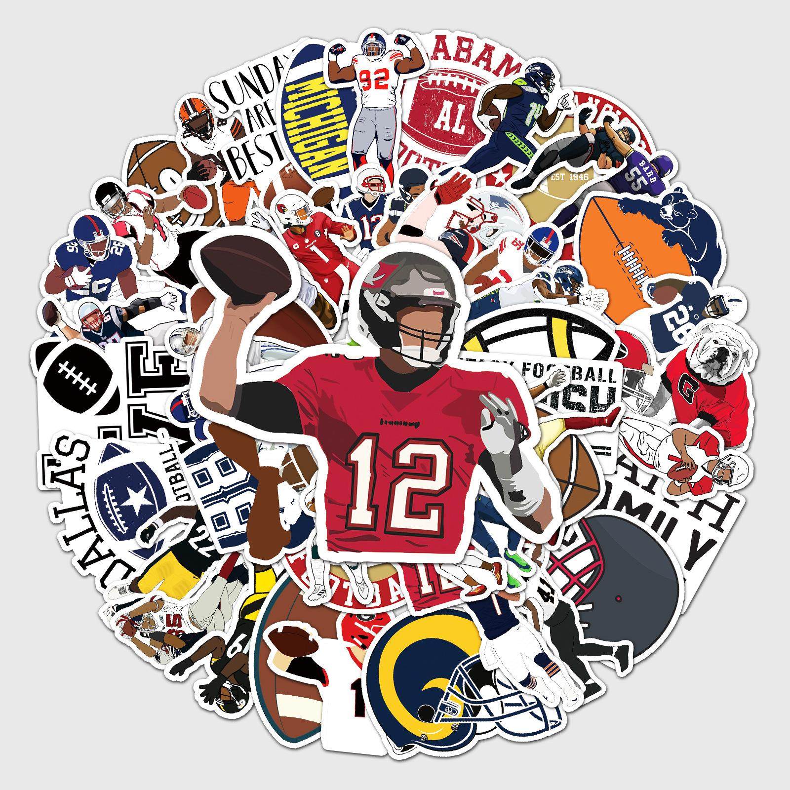 50张橄榄球涂鸦个性跨境体育运动咕卡手账DIY滑板行李箱贴纸防水
