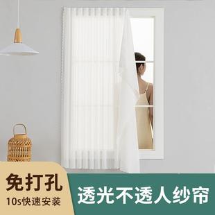 飘窗纱帘竖百叶透光不透人阳台遮阳白纱跨境 魔术贴窗帘免打孔安装