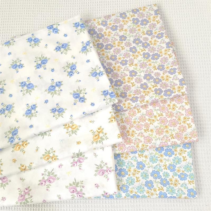 粉紫色小碎花面料 全棉斜纹印花布料 床品手工棉服百家被