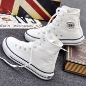 百搭休闲小白鞋 春秋季 板鞋 情侣鞋 环球高帮帆布鞋 新款 女2024夏爆款