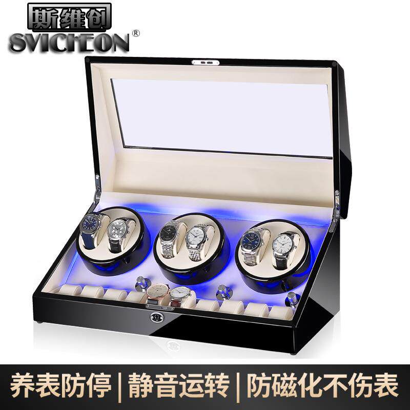 跨境钢琴漆摇表器手表盒自动上链盒收纳盒开盖停功能led氛围灯家