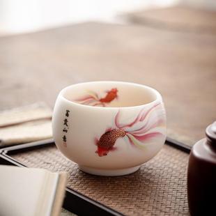 羊脂玉白瓷主人杯素烧功夫茶杯品茗杯高端茶盏家用陶瓷小茶碗商务