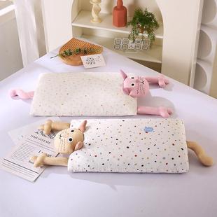 可爱猫咪全棉双层纱荞麦枕儿童纯棉低枕芯单人一只装 可拆卸枕头