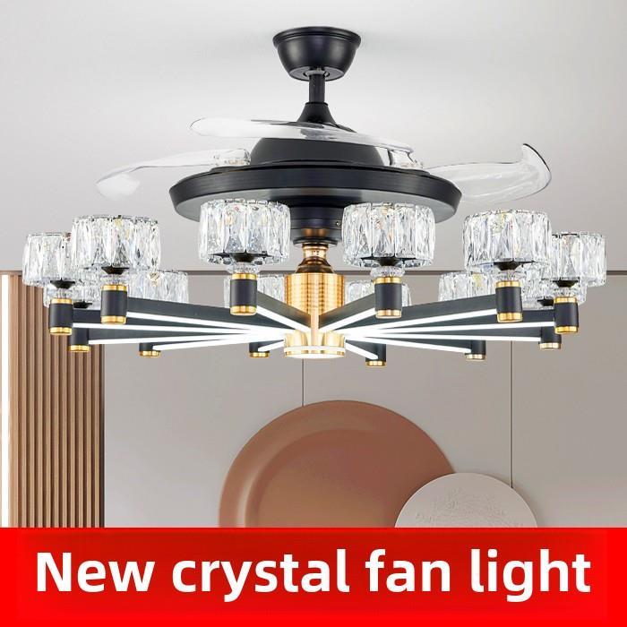 2025新中式客厅灯豪华餐厅灯休闲卧室隐形风扇灯集成水晶吊灯