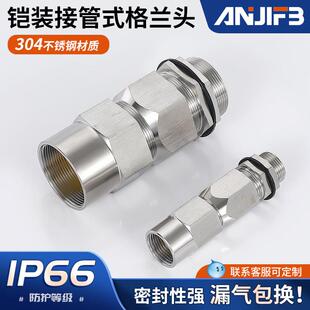 不锈钢304铠装接管式防爆电缆格兰头 填料函内外螺纹双密封接头