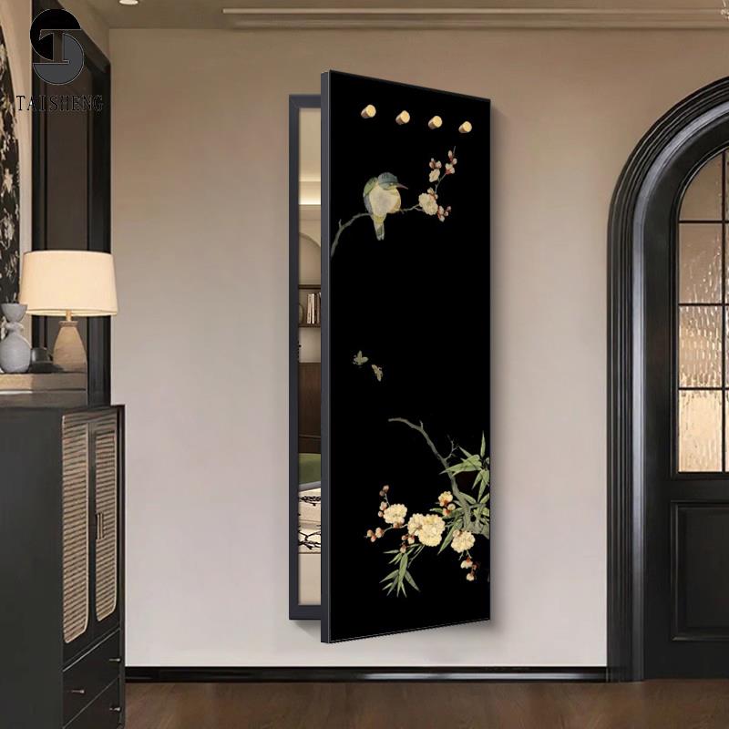 中古风隐形推拉全身镜装饰画 画带挂钩玄关可翻开 暗藏式开 门镜