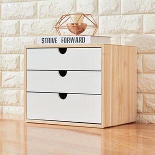 加大号办公桌面实木收纳盒化妆品抽屉式木质A4纸收纳柜杂物收纳箱