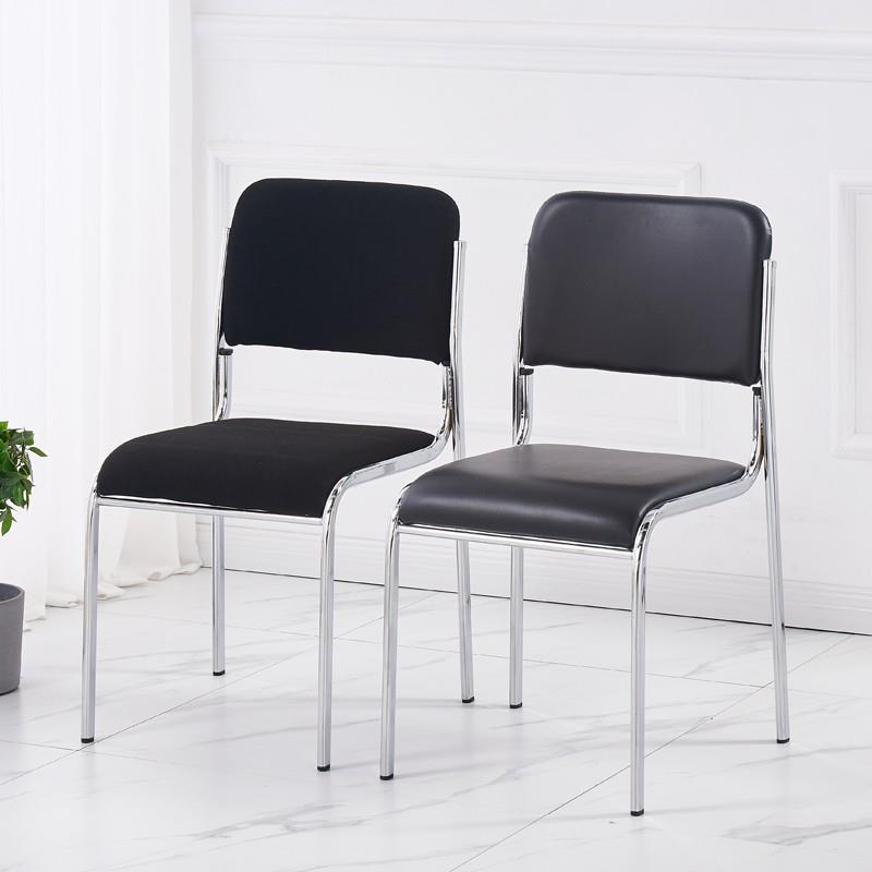 办公椅电脑椅舒适四条腿简约结实耐用无扶手会议椅黑皮黑布靠背椅