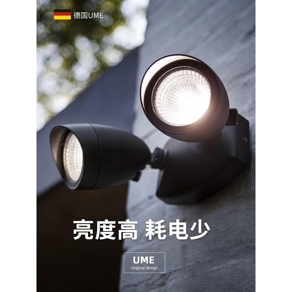 户外防水超亮壁灯大功率转向双头射灯别墅花园墙壁照明人体感应灯