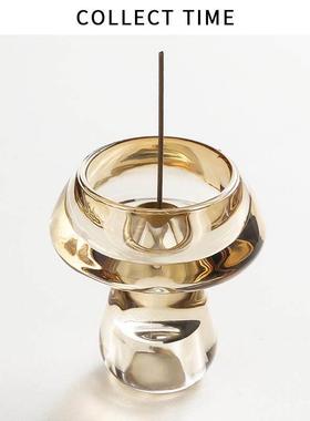 小IXW众琉璃香香插香盘中古线菇香底座插创意生日礼物桌面蘑小摆