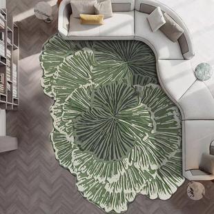 设计师地毯客厅羊毛覆古绿色不规则异形法式轻奢高级感中古卧室毯