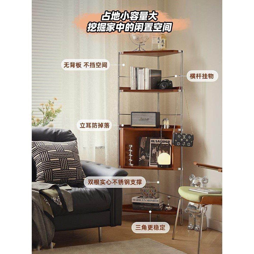 中古实木转角置物架不锈钢三角展示柜客厅多功能墙角卧室收纳书架,住宅家具,角柜,淘宝优惠券,粉丝福利购,淘宝优惠卷