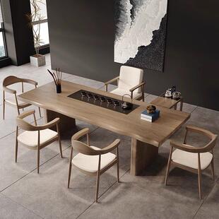 现代简约实木茶桌椅组合新中式办公桌带茶台一体式2025新款高端桌