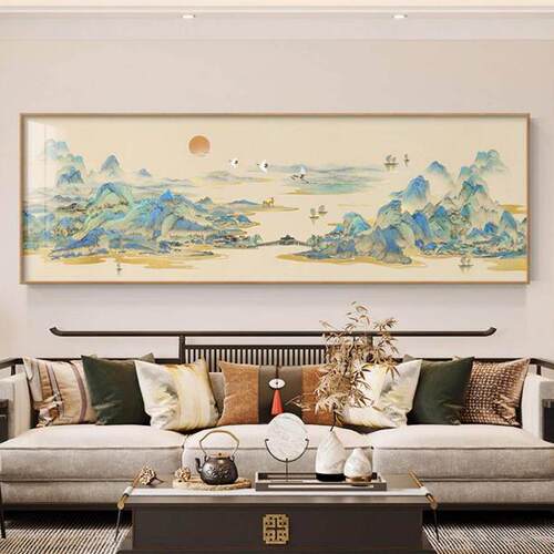新中式千里江山图客厅装饰画沙发背景墙挂画办公室书房壁画山水画